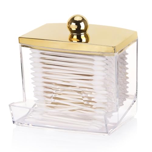 Image of Tbestmax 10oz Qtip Holder Dispenser L Size Bathroom Container with Gold Lid for Bathroom Organizer Accessories Decor Storage-Qtips Cotton Ball Holder