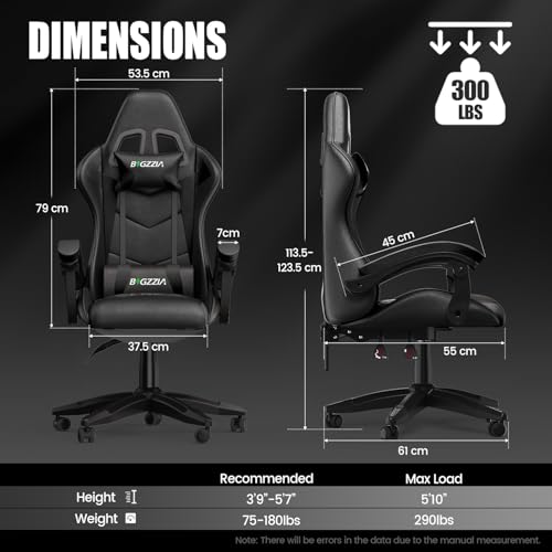 bigzzia Gaming Chair Office Chair Desk Chair Swivel Heavy Duty Chair Ergonomic Design with Cushion and Reclining Back Support (Purple) (Black)