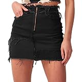 Picture of Sghenr Women's Mid Rise Color Block Patchwork Ripped Cute Mini Jean Skirt(Black,S)