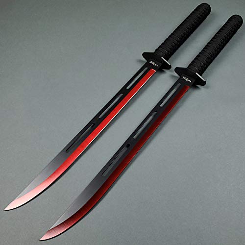 2 PCS Tactical Machetes, Tactical Fixed Blade Survival Katana Sword Set. for Camping, Collections, Gifts, Survival Tool Gear (Red-A) - Thumbnail 6