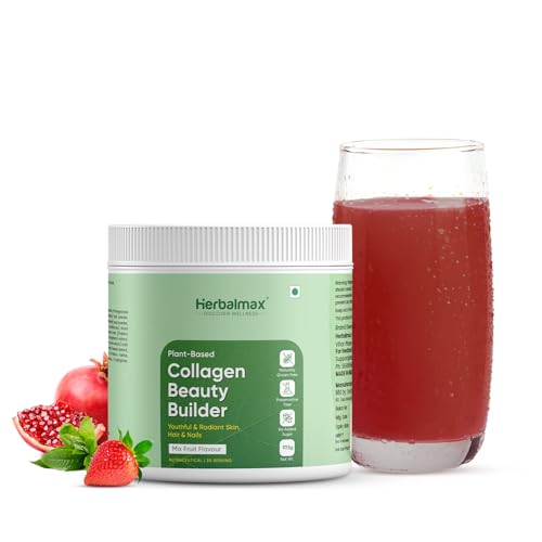 Image of Herbalmax 100% Veg Collagen Beauty Builder 97.5g Plant-Based Collagen Supplement for Hair, Skin, Nails & Joints | With Vitamin C & E | Mixed Fruit Flavour | Naturally Gluten-Free & No Added Sugar