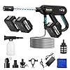 Ikewzbk Cordless Pressure Washer Battery Powered,1800 PSI Cordless Power Washer,4 A Battery*2,5-in-1 Nozzle,3 Power Level,Handheld Portable Pressure Washer for Car Home Patio Driveway Fence Cleaning