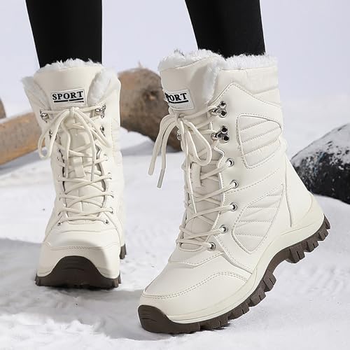 Women'S Waterproof Lace-Up Winter Snow Boots Comfort Warm Fur Lined Lightweight Non-Slip Platform Mid-Calf Booties For Travel Work4