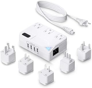 250W Conversion Plug, International Travel Converter with 4 USB Ports, lowering 220V to 110V for 100V-240V Areas and Different Countries Plugs Using US Electrical Devices