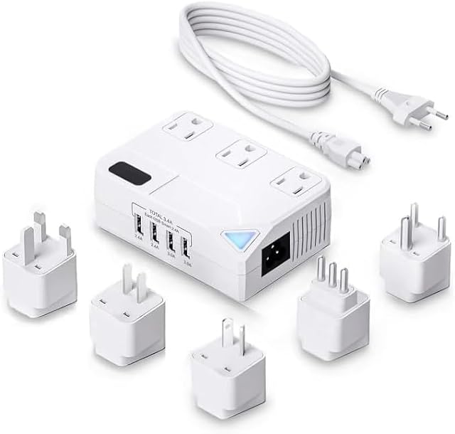 250W Conversion Plug International Travel Converter with 4 USB Ports lowering 220V to 110V for 100V-240V Areas and