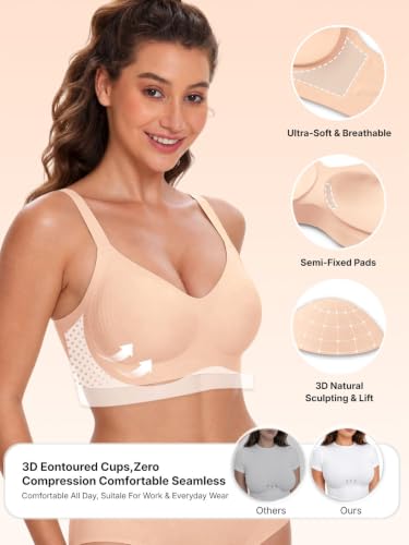 COCOMARTS Jelly Bras for Women No Underwire Seamless Push Up Bra,Skin,L - image 3