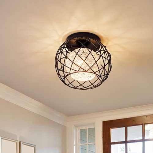 NUODIFAN Light Fixtures Ceiling Mount, E26/E27 Hallway Light Fixtures Ceiling, 24in Vintage Black Ceiling Light for Farmhouse Bedroom Kitchen etc.
