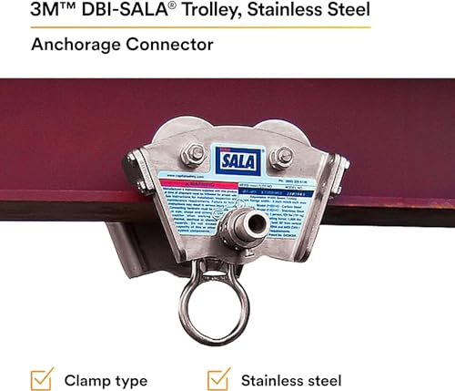 Image of 3M DBI-SALA 2103147 Anchorage Connector,Trolley, Stainless Steel, Fits 3 In To 8 In Wide I-Beams, Up To 11 /16 inch Thick, Gold