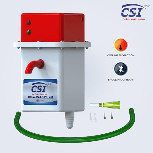 Image of CSI INTERNATIONAL Instant Water Geyser 1 L Potable water heater, Auto Cut Off Feature with 1 Year Warranty, For Home, Office, Restaurant etc, Geyser Made of First Class Abs Plastic (white-red)