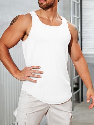 UNCLECAT Mens Sleeveless Tank Tops Workout Muscle Gym Knitted Shirt Athletic Bodybuilding Slim Fit Ribbed T Shirts White — view 5