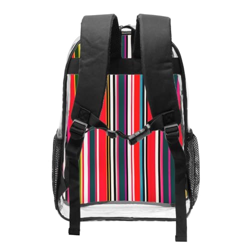 Colorful Stripes Print Transparent Backpack PVC Bag Spacious Compartments Men Women Trip And Daily Use2