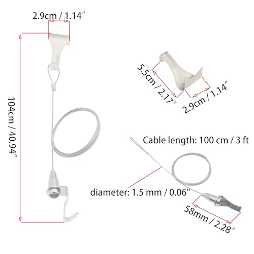 Image of 2 Pcs Picture Rail Hanging System Adjustable Picture Rail Hooks and Wire with 3ft (1 m) Length Cable with Loop Art Hanging System Kit