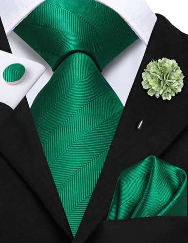 Image of Hi-Tie Men's Tie Lapel Pin Set Pocket Square Cufflinks Formal Woven Silk Tie Sets Wedding Party