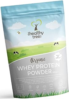 TheHealthyTree Company Organic Whey Protein Powder (600g) - Unflavoured and High in BCAAs with Free 15g Scoop - 80% Pure Whey Protein from Grass Fed Cows