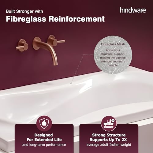 Image of Hindware Trendy Bathtub for Bathroom | ABS Body | Floor Mount | White | Size: 5.00 x 2.51 x 1.56 ft (LxWxH) | 1 Year Warranty | Fixing Kit & Accessories Not Included