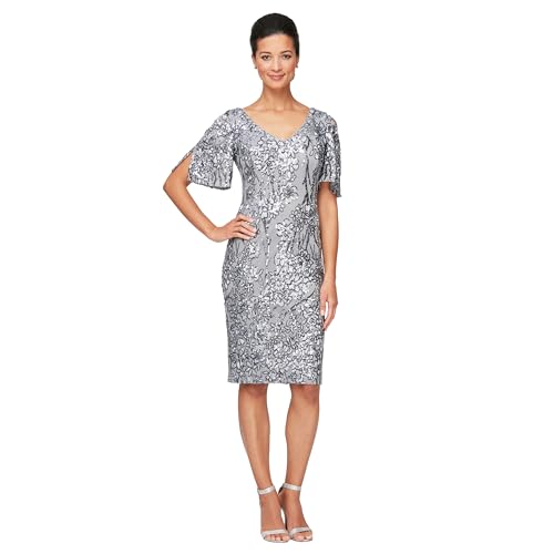 Alex Evenings Women's Short Cold Shoulder Flutter Sleeve Dress (Petite Regular)