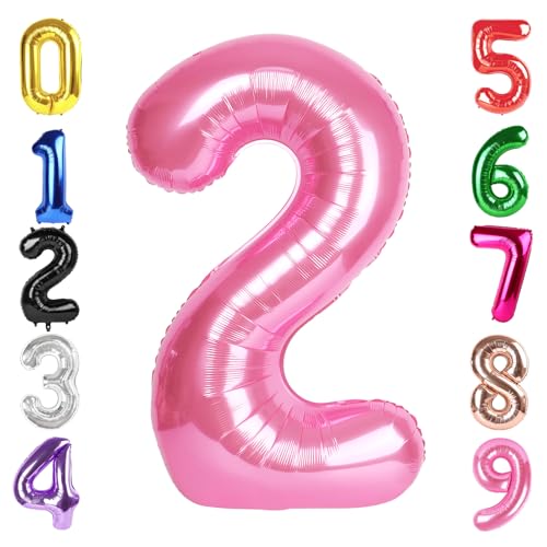 Image of 40 Inch Pink Number 2 Balloon Birthday Party Decorations for Men & Women | 40 Inch Pink inflatable foil number balloons, large birthday decorations for 2nd birthday