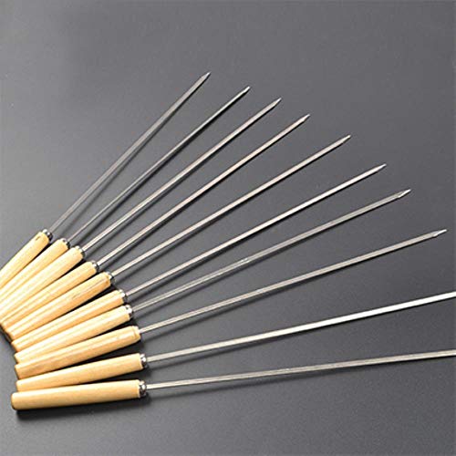 Stainless Steel BBQ Tools Flat Barbecue Stick BBQ Roasting Needle With Wooden Handle Skewers Outdoor Camping Forks,10Pce