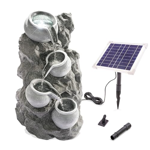 Preisvergleich Produktbild esotec Solar Felsen Kaskadenbrunnen, Akku, LED, Gartenliebhaber Geschenk, freistehender Springbrunnen, Gartenbrunnen Wasserspiel, Katzenbrunnen Zierbrunnen, dunkelgrau, H=30cm, außen, 101322
