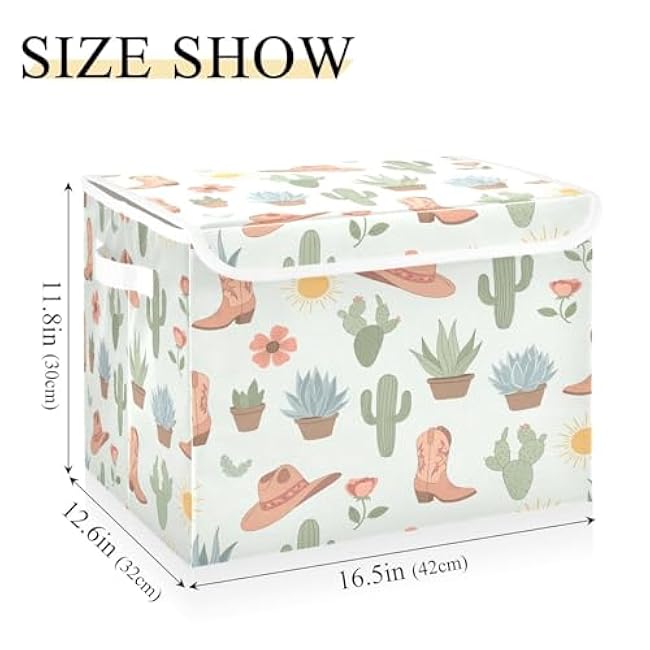 Storage Bins with Lids Cactus Boots Desert Themed Foldable Storage Boxes with Handles Large Storage Basket Collapsible Organizer Containers for Closet Home Bedroom Office