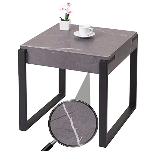 Mendler Beistelltisch HWC-L53, Kaffeetisch Nachttisch Loungetisch Couchtisch, Metall 51x50x54cm - Marmor-Optik grau