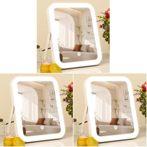 Image of ROLOVE 8x10 Inch Lighted Vanity Mirror, 3-Color Dimmable LED Lighting & Touch Control, Portable Makeup Mirror with U-Bracket for Travel /Dressing Room (White) (Pack of 3)