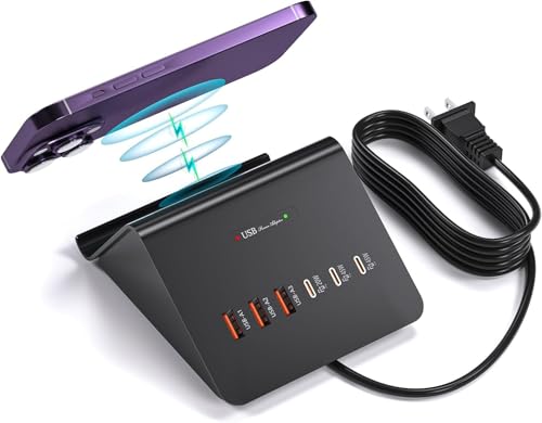 Multi-Device Charging Station, 100W GaN 6-Port USB C Charger Hub with 45W PD Wall Adapter & 15W Wireless Charger. Compatible with iPhone, iPad, Samsung & Laptops. Fast & Efficient (100W-3C3A-G)