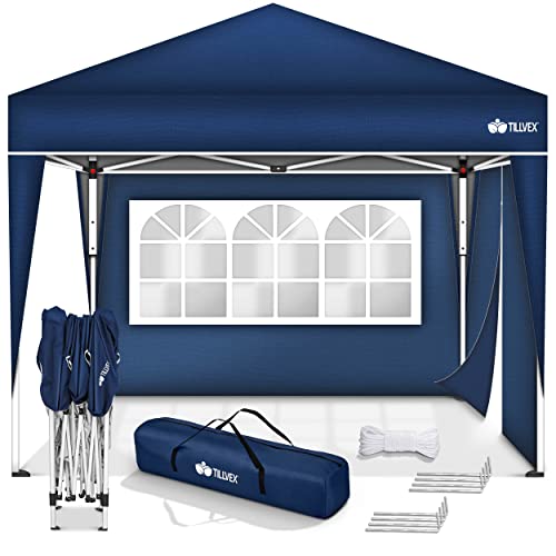 tillvex Gazebo 3x3m impermeabile | Gazebo pieghevole pop-up regolabile in altezza | Tenda da giardino protezione UV 50+ | Tenda Padiglione con borsa (Blu - con 2 Laterali)