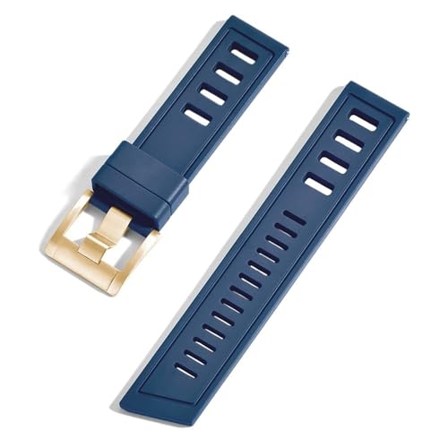 Bracelet montre FKM résistant à la sueur et à l'eau 22mm bleu marine boucle or