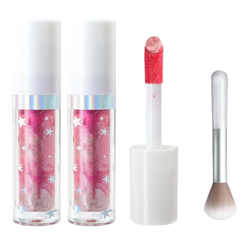 Rubor Líquido Brillante Con Brocha, Colorete Líquido con Purpurina Iluminador con Glitter para Mejillas Cara Pómulos y Cuerpo, Resistente al agua, Duradero de Aspecto Natural (06#, 2pcs)