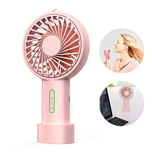 IPOW Mini Handheld Fan Personal Portable Fan 3 Speed Adjustable Angle Removable Base Lanyard USB Recharging Battery Operated Small Desk Cooling Face Fan for Home Camping Disney Travel Peach Pink