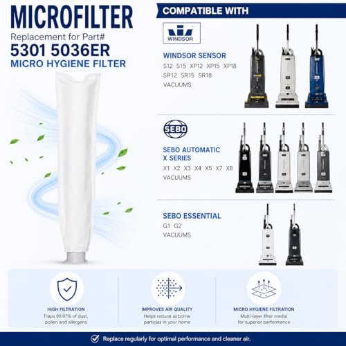 Image of 5PK Microfilter for Windsor S12 /S15 XP SR Sebo X G1 G2 Vacuums | CF Clean Fairy 5pcs Vacuum Filters for Windsor S XP SR Sebo X G1 G2 replace 5301 5036ER