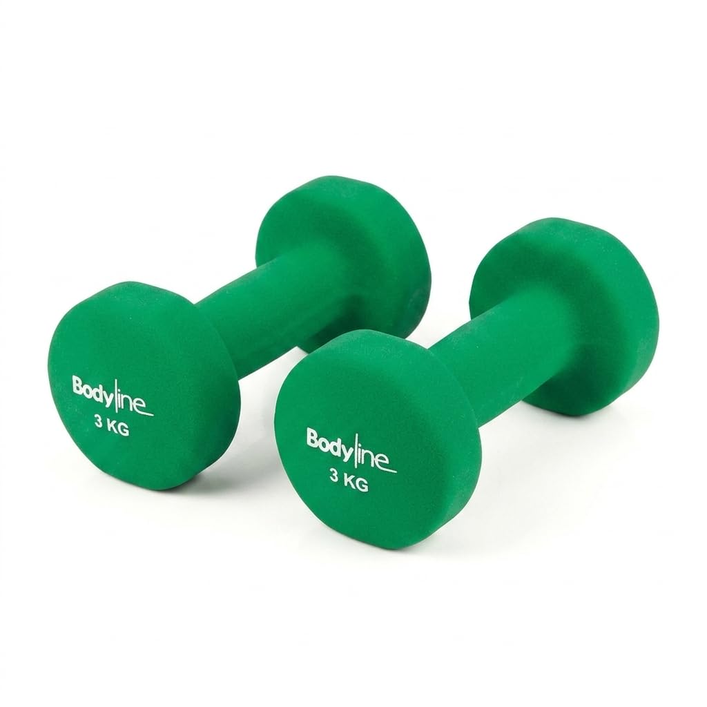 Bodyline Coppia Manubri In Ghisa E Neoprene Antiscivolo 3 Kg | Pesi Fitness Verdi Per Allenamento Braccia, Tonificazione E Home Gym