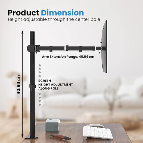 Image of Dyazo Single Monitor Desk Mount Stand | Height Adjustable Fully Articulating Arm for 13-32 Inch Screens | VESA 75x75 /100x100 Compatible | Tilt & Rotate Monitor Holder with C-Clamp /Grommet Base (Black)