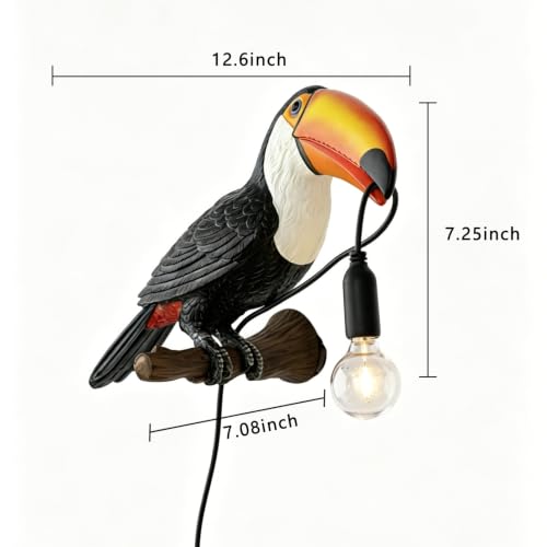 Image of NorDiem Left Toucan Plug-in Wall Sconce,Resin Bird E12 Bulb,Boho Decor