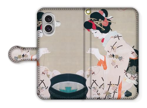 手帳型 iPhone17互換 スマホケース 【世界の名画】 北野恒富 ☆日本画☆ 浮世絵 版画 アート 絵画 芸術 日本 和 和風 和柄 伝統 (願いの糸)