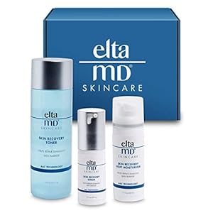 EltaMD Skin Recovery System Facial Skin Care Set includes Gentle Essence Toner, Serum and Light Moisturizer, 3-Piece Set