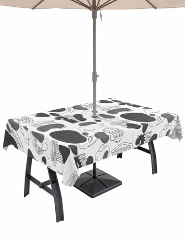 Modern Abstract Rectangle Outdoor Table Cloth with Umbrella Hole Zipper,