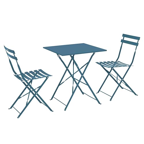 Oviala Table de Jardin et 2 chaises Acier 60 cm Bleu Pacific