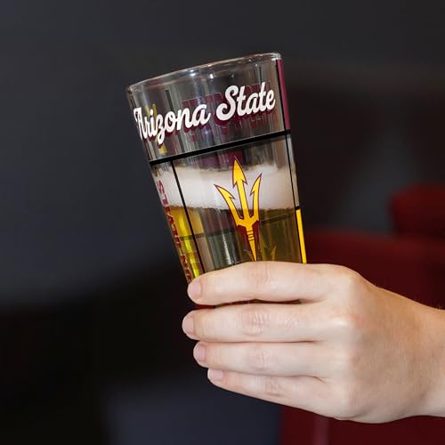 Image of Logo Brands NCAA oz Stained Glass Pint Glass - 3D Embossed Logo & Bold Team Colors - Durable Sports Fan Beer Glass for Home, Bar & Tailgates