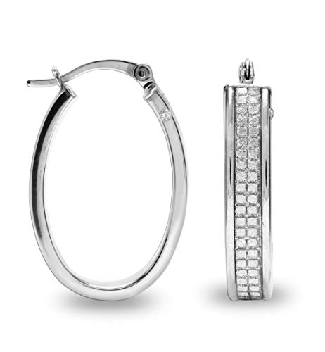 LeCalla Flaunt Sterling Silver Jewelry 0.01 Carat Diamond Glitter Oval Hoop Earrings for Women