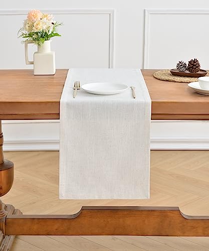 Wracra Off White Linen Table Runner 230cm Long Machine Washable Rustic Farmhouse Table Runner for Dining Holiday Parties and Everyday Use(Off White, 230cm) - Image 6