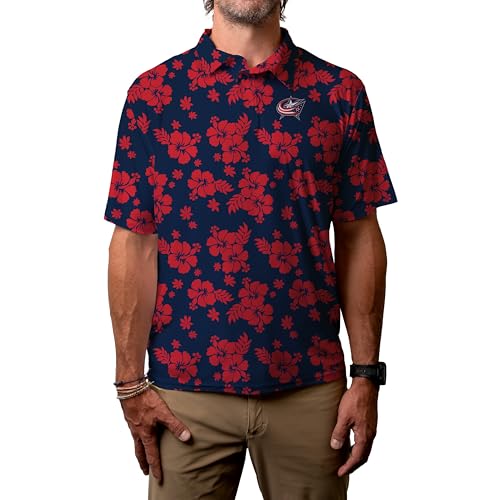Columbus Blue Jackets NHL Officially Licensed Short Sleeve Performance Polo Floral Large