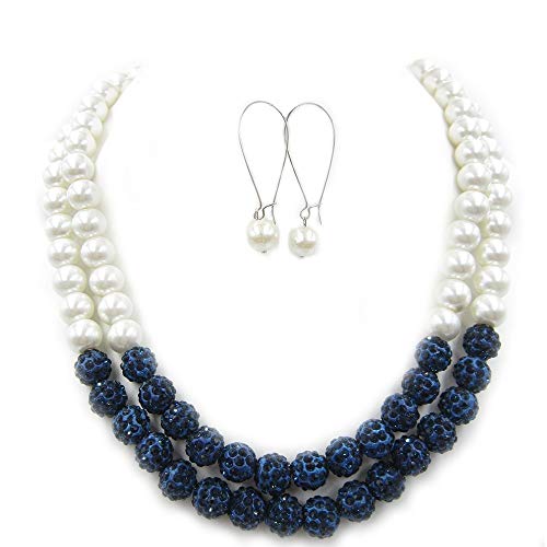 Navy Blue Necklace,Pearl Necklace,Bridal Party Jewelry,Necklace And Earring Set,Layered Necklaces,Statement Necklace,Bib Necklace,Chunky Necklace,Bridesmaid Gifts,Gift For Her