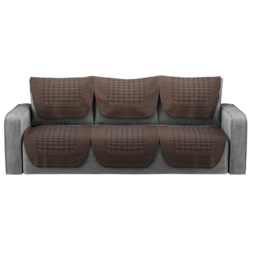 Image of Kuber Industries (Set of 6) Soft Stylish & Durable Cotton Sofa Covers 3 Seater | Aesthetic Sofa Protector /Mat | Suitable Slipcover for Living Room & Office | Galaxy 1704 - Dark Brown