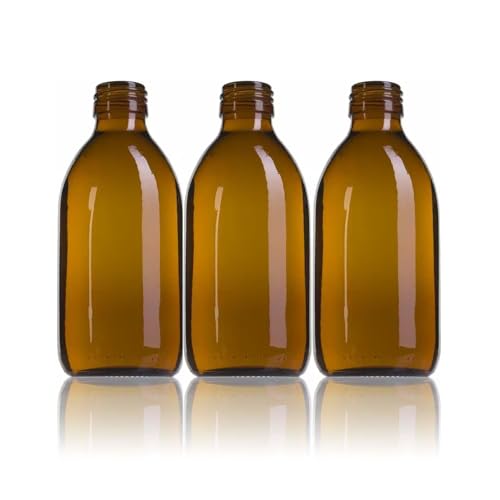 AQUAPURELIFE - Botellas de Cristal Ámbar con Tapón Dosificador - Protección UV para Cosmética, Alimentos y Químicos - Pack de 3, 250ml, Cristal
