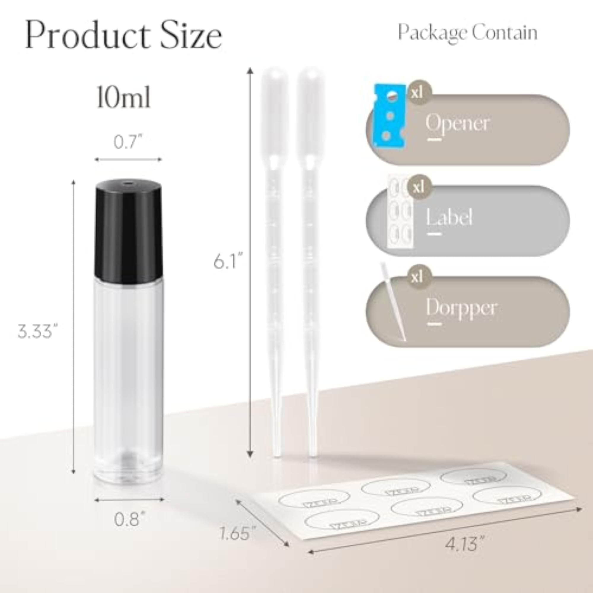 10ml Clear Thick Glass Essential Oil Roller Bottles, 6 Pack