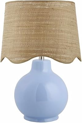 BoutiqueRugs Pojezerje Bohemian Ceramic Table Lamp for Bedroom, Bedside Nightstand - Decorative Boho Tabletop Lamp for Living Room - Rattan Shade - Light Blue, Beige