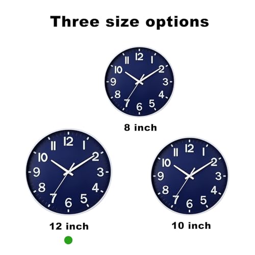Image of HZDHCLH Navy Blue Wall Clocks Battery Operated,12 inch Silent Non Ticking Modern Wall Clock for Living Room Bedroom Kitchen Office Classroom Decor