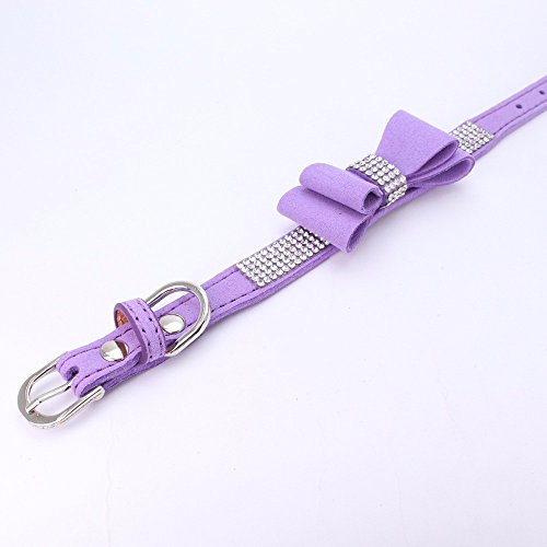 Wakeu Diamond Bowtie Crystal Rhinestone Collars for Small Dog Girl Boy (XS, Purple)